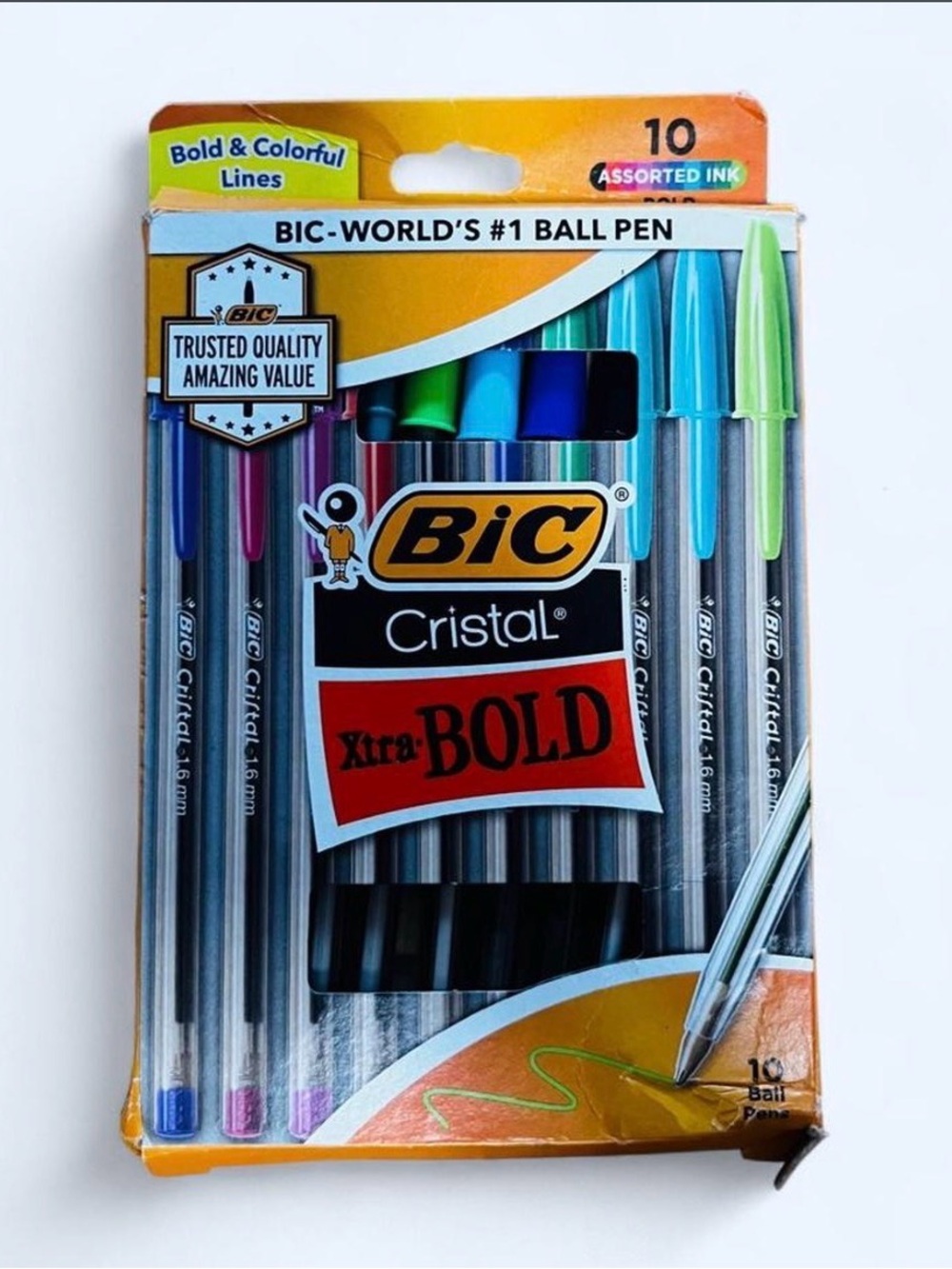 BIC Cristal Xtra-Bold Assorted Ink Ballpoint Pens - 10 Pack (Assorted Colors)